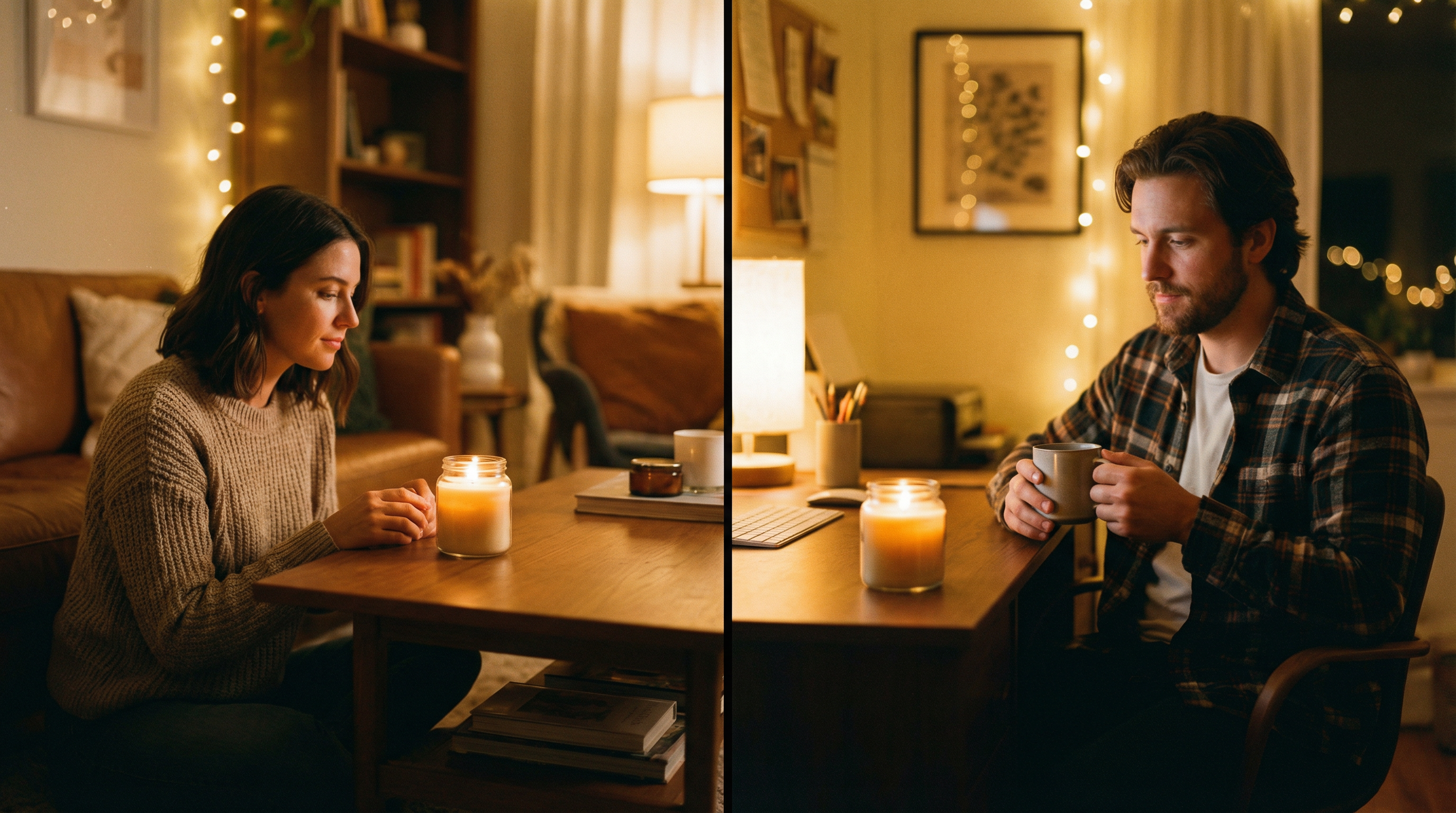 Two people connected through their SmartCandles